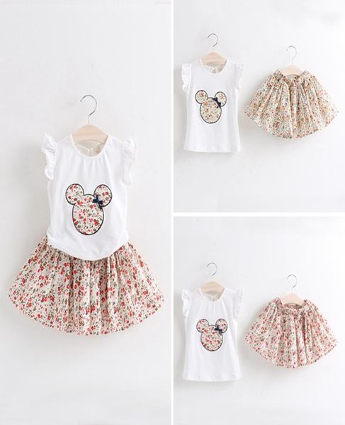 Novo design bebê meninas conjunto de roupas impressas crianças roupas verão camiseta saias florais 2pcsset crianças suit6170806