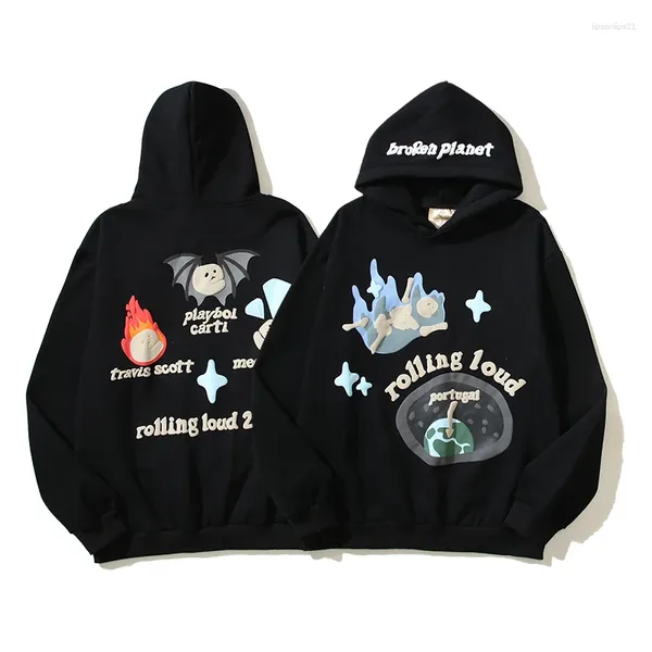 Männer Hoodies 2024 Männer Frauen Graffiti Brief Puff Schäumen Schwarz Fleece Mit Kapuze Streetwear Pullover Sudaderas Übergroßen Sweatshirts