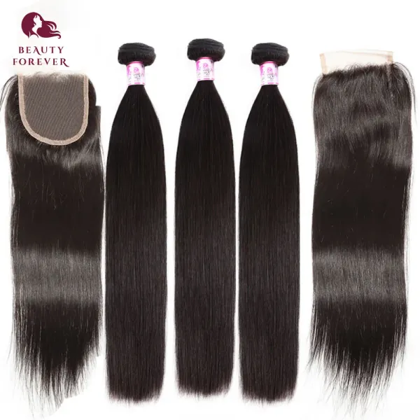 Pack Beauty Beauty Forever Brasilian dritti 3 bundle con 2 pc chiusure 4*4 stessa parte Virgin Human Hair Weavy con chiusura