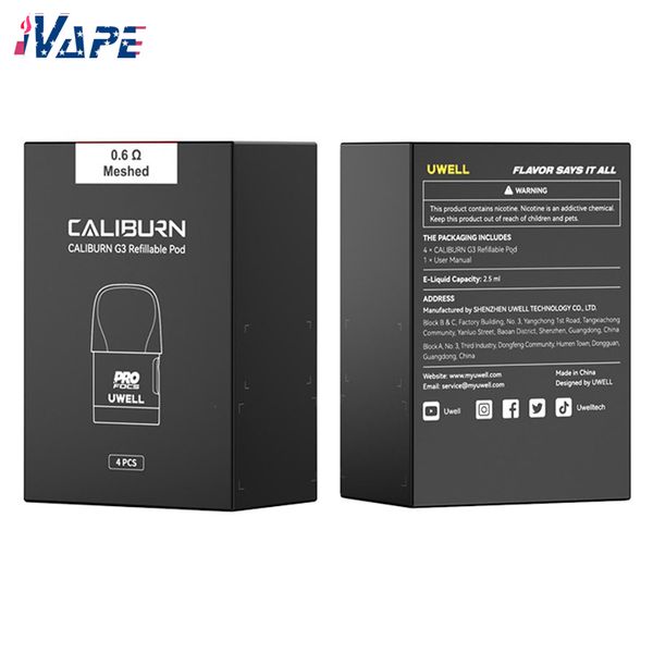 Uwell Caliburn G3 Doldurulabilir Pod Entegre Bobin Kartuşu 2.5ml-0.6/0.9/1.2ohm örgü, yan doldurma, sızıntı içermeyen tasarım, G3 GK3 Tenet Kitleri ile Uyumlu, 4 Pack