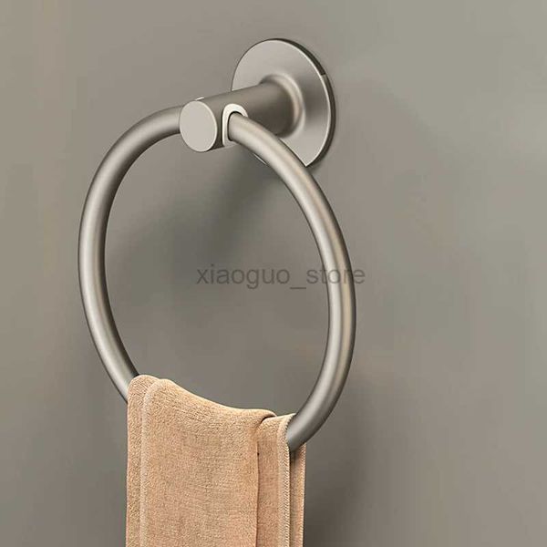 Anéis de toalha cinza moderno simplicidade anel de toalha de mão sem perfuração moda banheiro à prova de umidade toalha pendurado espaço de alumínio anel de suspensão 240321