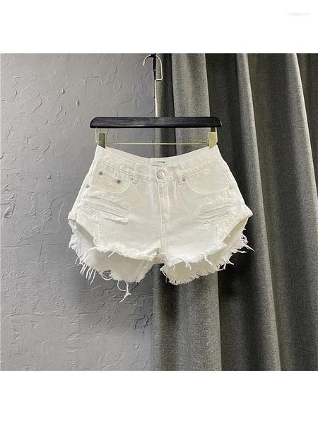 Shorts femininos mini jeans branco rasgado cintura alta jean streetwear de streetwear coreano tassel calça curta