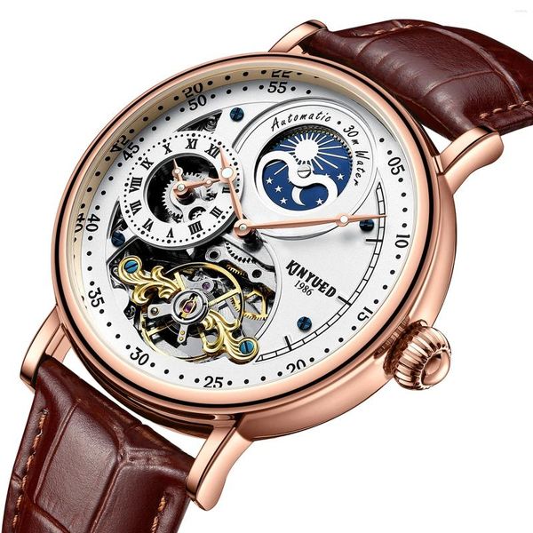 Orologi da polso KINYUED Orologio da uomo di lusso elegante Tourbillon meccanico impermeabile luminoso Top Brand scheletro automatico orologio da polso da uomo