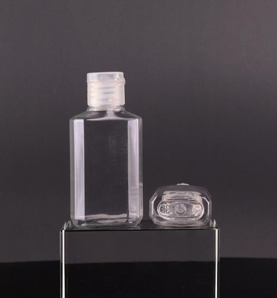 30 ml 60 ml leere PET-Kunststoffflasche mit Klappdeckel, transparente quadratische Form, Händedesinfektionsmittel, Alkohol, nachfüllbare Aufbewahrung für Reisen7472575