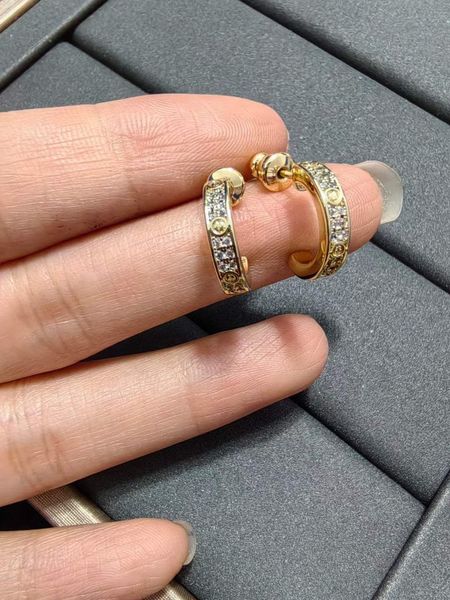 Orecchino a cerchio con vite a forma di diamante originale per ragazze di marca CA AAA, orecchino a cerchio in oro 18 carati, logo da donna, orecchini d'amore, gioielli per feste di nozze