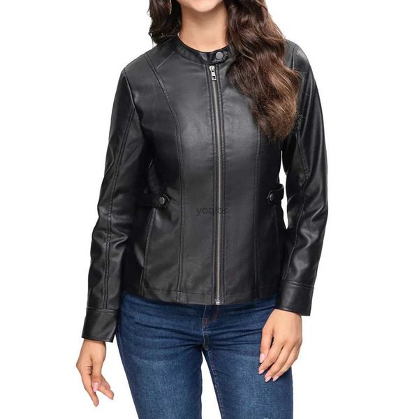 Damen Leder Kunstleder FASHIONSPARK Damen Vintage Leder PU Jacken Motorrad Mäntel Langarm Moto Biker Tailliert Slim Rundhals Reißverschluss OutwearL2403