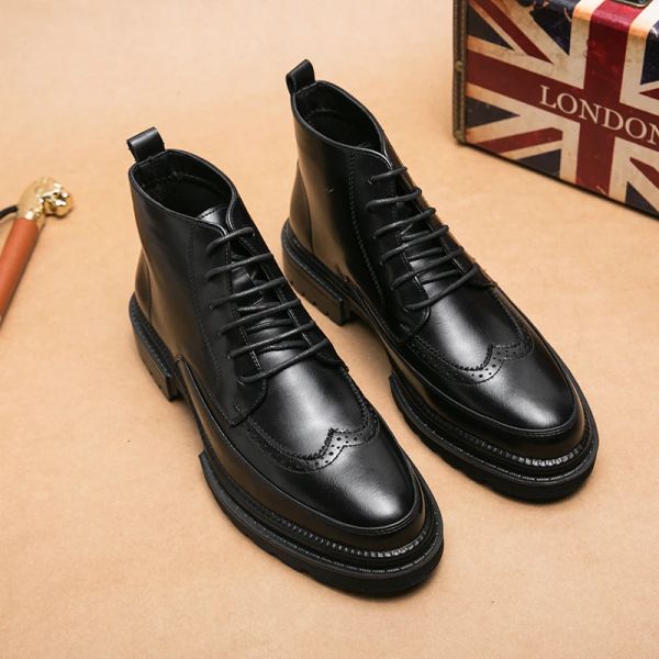 Botas British Style Platform Work Shoes Sapatos Brogue Men Boots Tamanho 3844