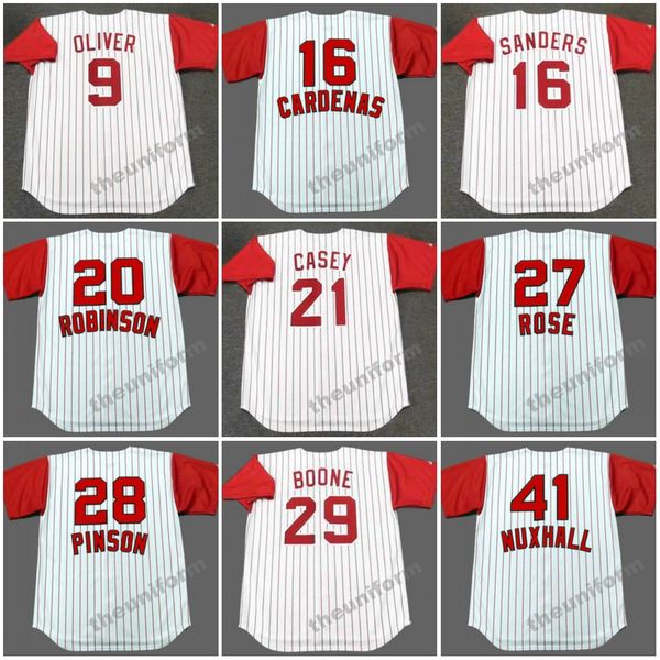 Cincinnati da uomo anni '60-'98 KEVIN MITCHELL JOE OLIVER LEO CARDENAS REGGIE SANDERS FRANK ROBINSON PAUL O'NEILL SEAN CASEY PETE ROSE Maglia da baseball ritorno al passato S-5XL