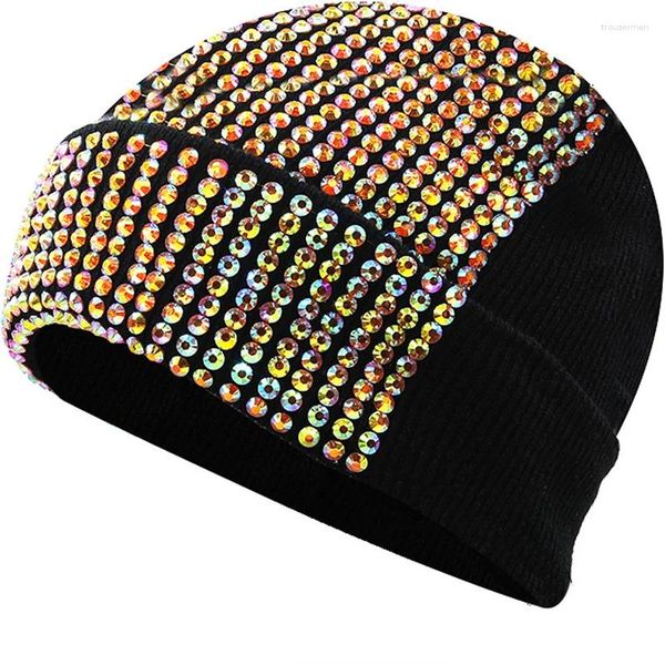 Berets 2024 menina quente acrílico chapéu de malha artificial diamante crânios beanies chapéus no outono inverno mulheres homens strass