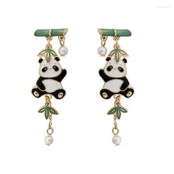 Orecchini pendenti simpatico panda trendy in lega di smalto a forma di bambù orecchini con nappa gioielli per donne ragazze accessori regalo