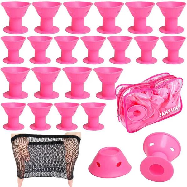 Ferramentas 40 peças de rolos de cabelo mágicos rosa incluem 20 peças de modeladores de silicone grandes e 20 peças de modeladores de cabelo pequenos de silicone