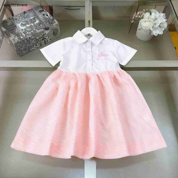 Novo designer de roupas infantis meninas vestidos cintura design saia da criança emenda design vestido de princesa manga curta lapela vestido de bebê 24mar