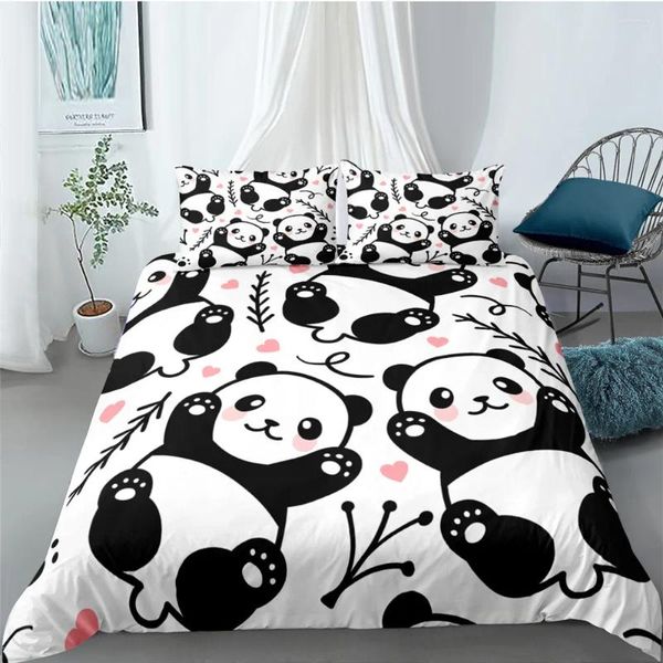 Yatak Setleri Sevimli Panda Nevresim Kapak Seti 3D Baskı Kawaii Yetişkin Çocuk Çocuk Polyester King için