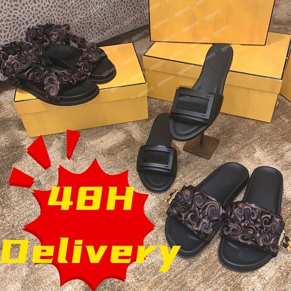 Mulheres slides chinelos de designer de couro apartamentos sandália verão praia mulas sapatos tecido de seda gladiador senhoras mocassins moda flip flops preto, marrom, sandálias verdes