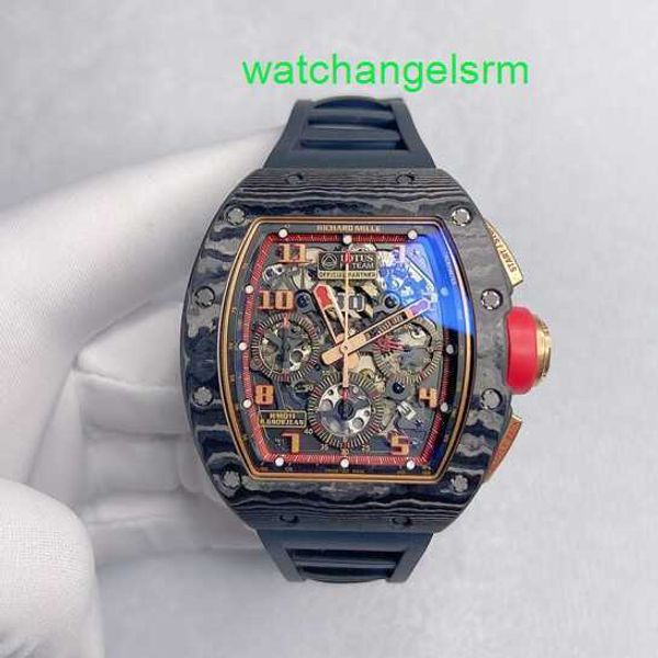 Klassische RM-Armbanduhr, Chronograph, schwarzes Gehäuse aus geschmiedetem Carbon, RM011 NTPT Lotus Team, limitierte Seite, Roségold