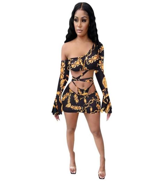 Cutubly Cut Out Frauen Set Outfit Herbst Winter Leopard Kette Druck 2 Stück Eine Schulter Top Leggings Hose Mode Trainingsanzug frauen8330386