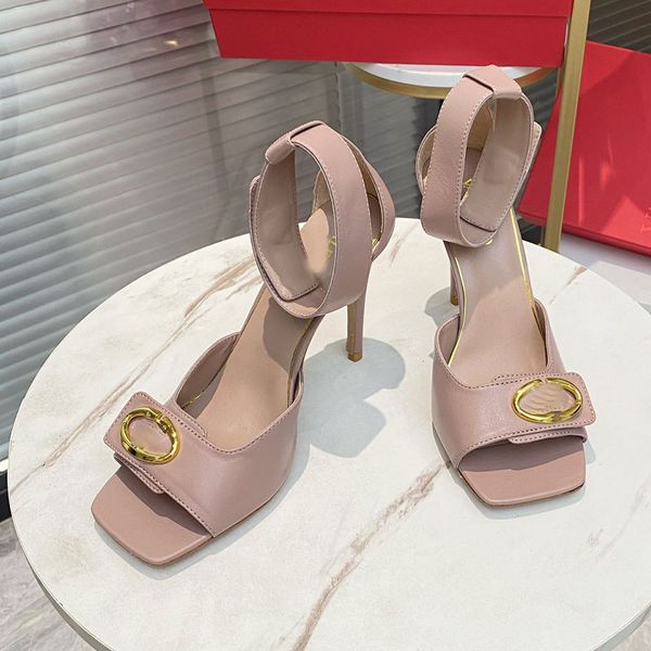 Damen-Sandalen mit hohem Absatz, römisch, sexy Sommer-Absatz, offene Zehensandalen, Hohlriemen, Lackleder, goldene Sandalen, 10 cm Absätze, Sandalen mit Metallschnalle, Party-Hochzeitskleid-Schuhe