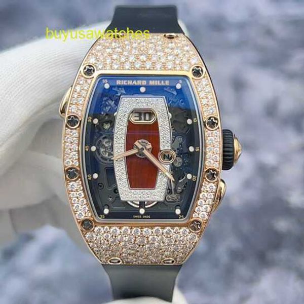 Bellissimo orologio da polso RM Collezione di orologi da polso Rm037 Fiocco di neve con diamanti Labbro rosso Materiale in oro rosa 18 carati Datario da donna