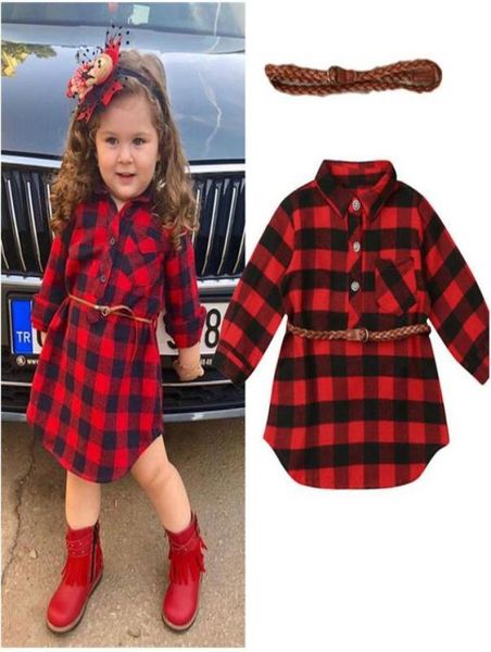 Abito da bambina rosso a quadri di bufalo Abito da principessa per bambina neonato Abito da camicia scozzese rosso con cintura Abiti Abiti per bambini5106207