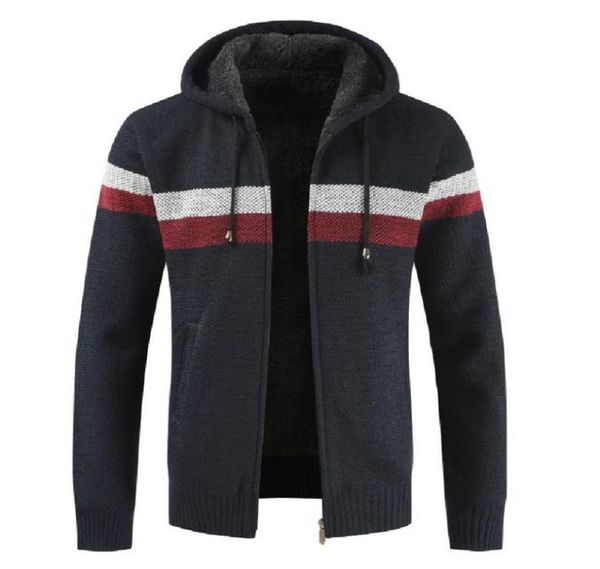 Mens Hoodies Camisola de malha Homens Outono Inverno Patchwork Puxar Engrossar Quente Com Capuz Cardigan Jumpers Lã Forro Zipper Fleece Coat2108389