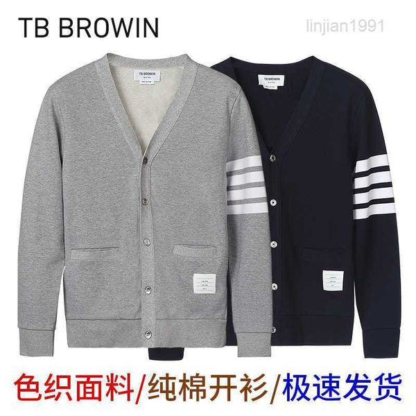 Felpe con cappuccio da uomo Felpe TB browin nuovo cappotto TB in puro cotone tinto in filo per uomo e donna base cardigan casual stile college