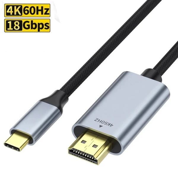 Adaptador de cabo tipo C para HDTV 4K 60Hz Fio trançado USB C para conectores HD para MacBook Pro Air iPad Pro 1M 2M 3M