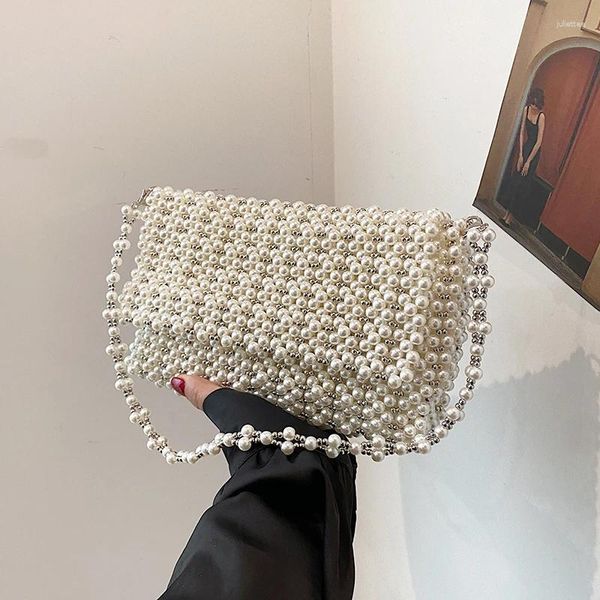 Umhängetaschen Luxus Kristall Perlen Tasche für Frauen 2024 Vintage Perle Unterarm Geldbörse Designer Handarbeit Gewebt Party Brieftasche