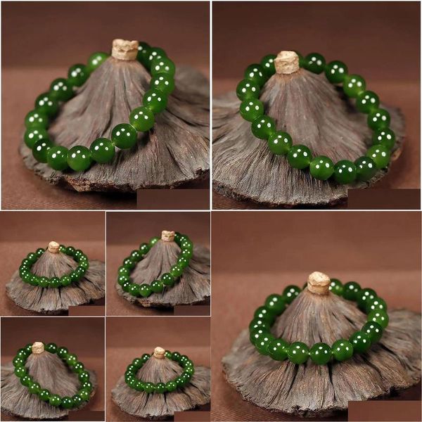 Outros acessórios de moda Laomiao uma corda de mão de jade espinafre verde 10mm pulseira segura simples jasper handwear entrega de gota otb2n