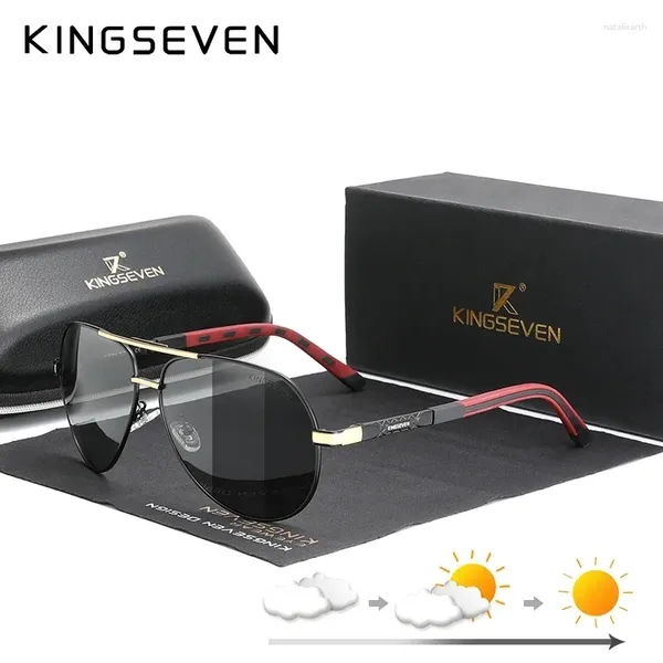 Óculos de sol Kingseven Marca Alumínio para Homens Lentes Pocromáticas Polarizadas UV400 Óculos de Sol Camaleão Driving Eyewear