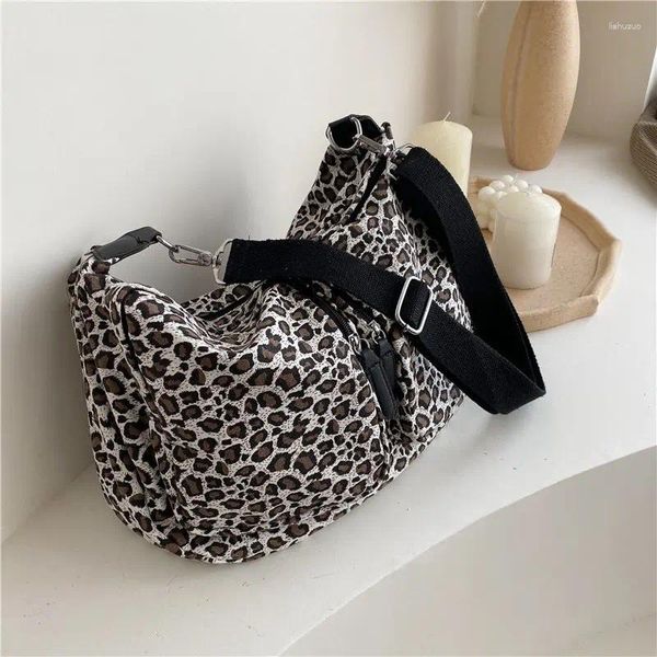 Totes Leopard Umhängetaschen Baumwolle Leinwand Freizeit Schwarz Große Kapazität Paket Für Frauen Tragbare Oxford Messenger