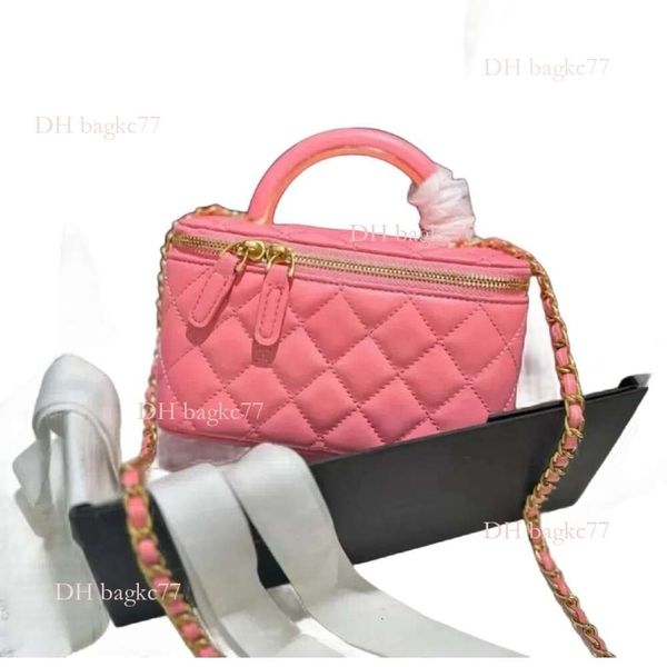 mit Spiegel Damen-Designer-Make-up-Tasche, hochwertiges Schaffell, Diamant-Gittergriff, Kosmetikbox, Tragetaschen, Umhängetasche, Kosmetiktasche, Handtasche, Tragetaschen