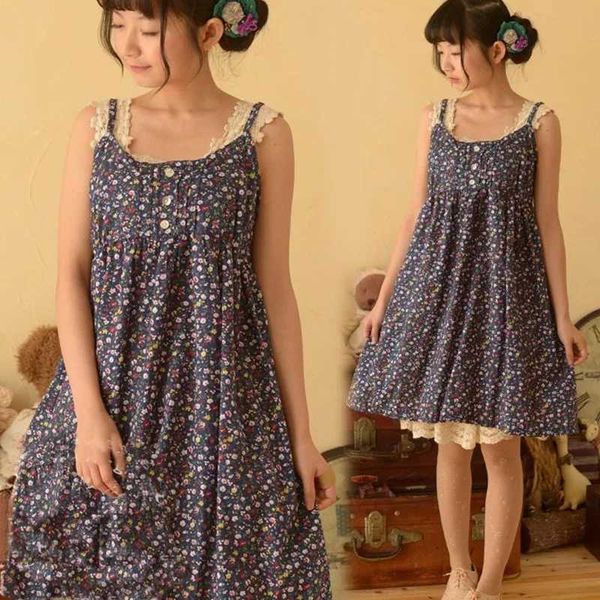 Vestidos Casuais Básicos Japonês Mori Menina Mulheres Doce Bonito Floral Imprimir All Match Sleless Spaghetti Strap Soft Basic Bottom Fe Dress Lolita C182C24315