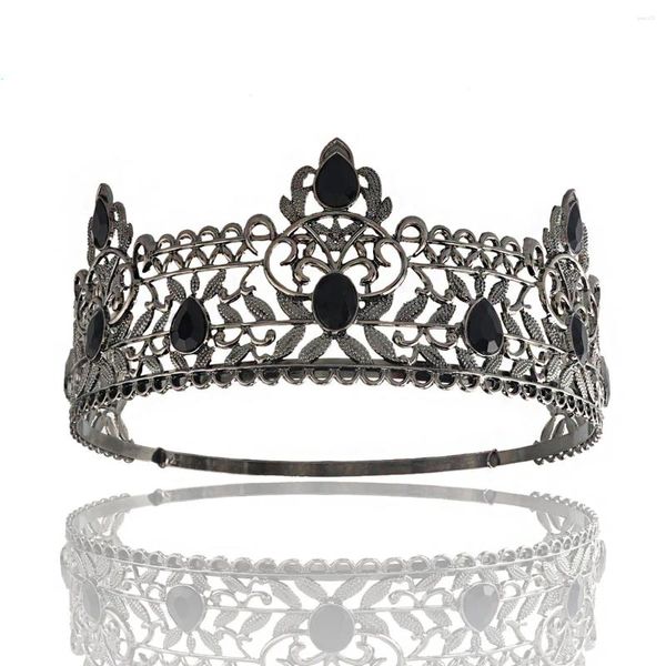 Haarspangen Barock Herren Schwarz Metall Strass Runde Krone Party Tiara