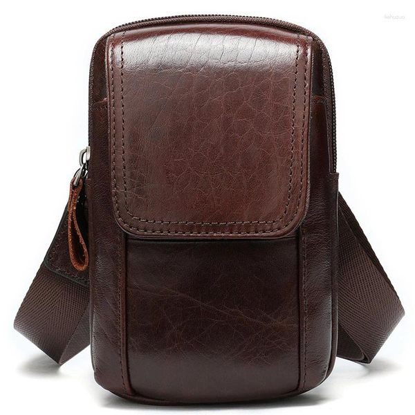 Bolsa de ombro de couro genuíno dos homens sacos do mensageiro pequeno casual aleta zíper design masculino crossbody bolso do telefone