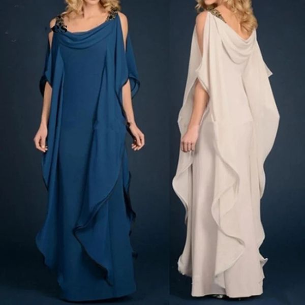 Nuovo champagne blu navy abito per la madre della sposa 2024 lungo in chiffon volant per indumenti abiti da ospite fluenti abiti da festa di nozze Robe De Soiree