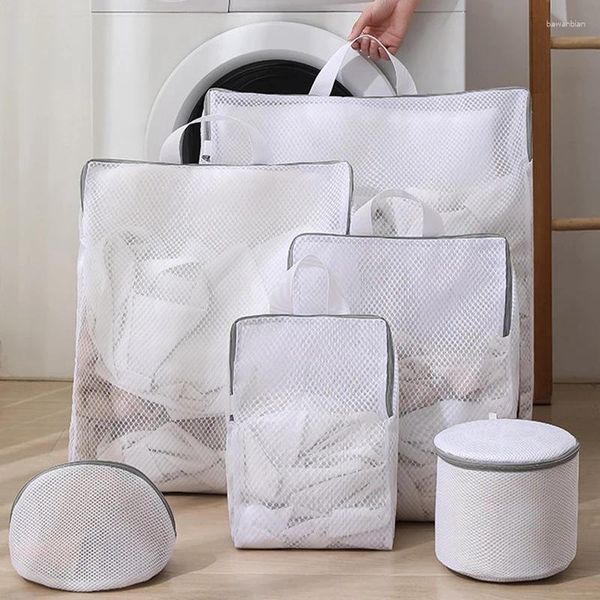 Sacos de lavanderia branco durável grande saco de lavagem organizador de malha net sutiã sujo meias roupa interior sapato armazenamento máquina de lavar capa roupas