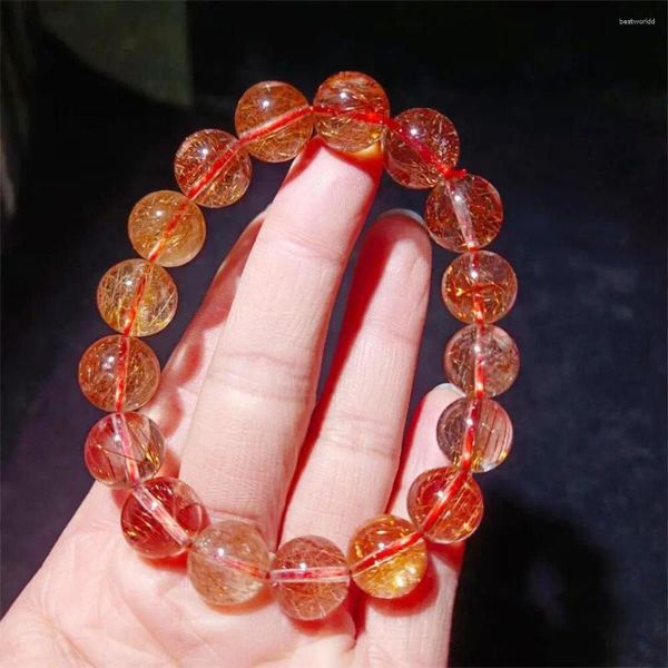 Braccialetti a maglie 12mm Rame rosso naturale Bracciale rutilato Moda Cristallo Quarzo Pietra preziosa Gioielli Reiki Guarigione Regalo per le donne 1 pz