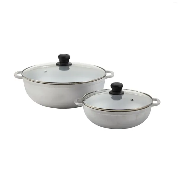 Set di pentole Set Caldero in alluminio pressofuso colombiano da 2 pezzi con coperchio in vetro argento