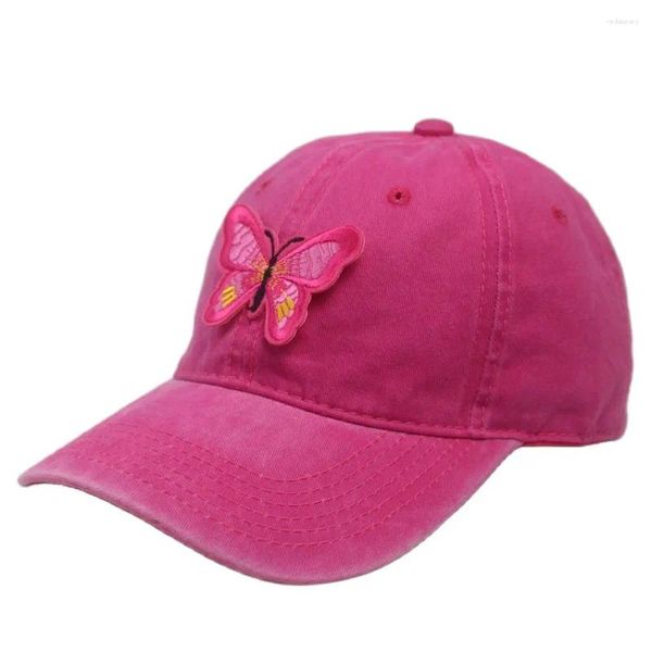 Ball Caps Damen-Baseballmütze mit Schmetterlingsmotiv, gewaschene Baumwolle, Papa-Mütze, Damen-Strapback, Rosa, Schwarz, Gelb, Khaki