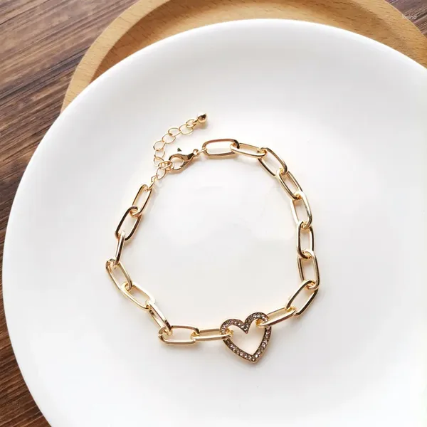 Braccialetti con ciondoli Bracciale rotondo semplice Colore oro Romantico cuore vuoto Regalo di gioielli per feste di compleanno per il tempo libero da donna