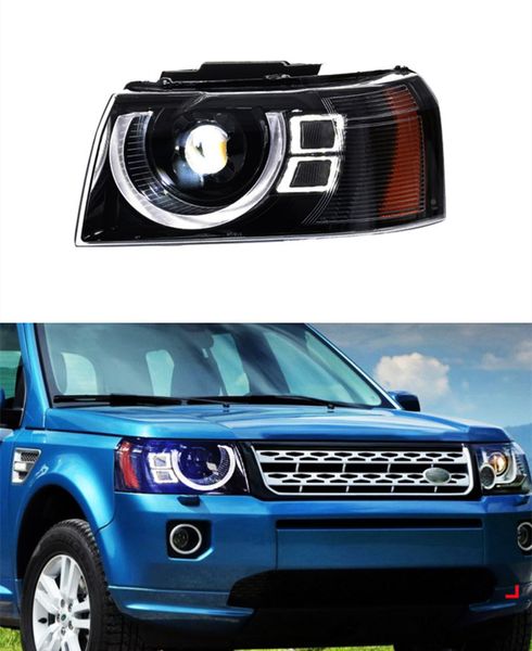 Luz principal conduzida para land rover freelander farol de circulação diurna 2005-2012 drl sinal de volta lente do projetor de feixe alto