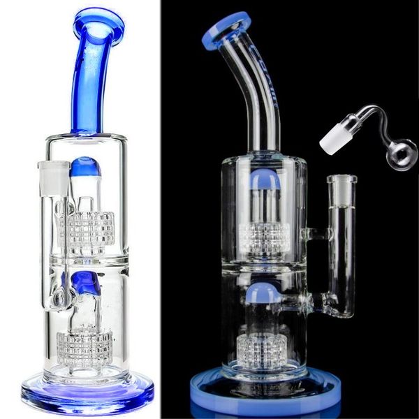 Rosa Verde Olhos Bonitos Hookahs Vidro Bong Dab Rigs Alien Recycler Pipe Beaker Oil Rig 14mm Masculino Joint Banger Água Alto 18mm 10 polegadas