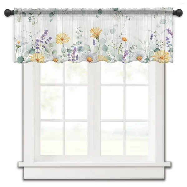 Vorhang im pastoralen Stil, Eukalyptus, Lavendel, Schmetterling, Blume, kleines Fenster, Volant, durchsichtig, kurz, Schlafzimmer-Dekoration, Voile-Vorhänge