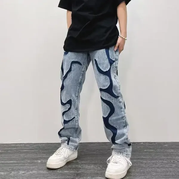 Herren Jeans Retro High Street Frühling und Sommer Männer Frauen American Hip-Hop Streetwear Straight Color Blocking Ripped