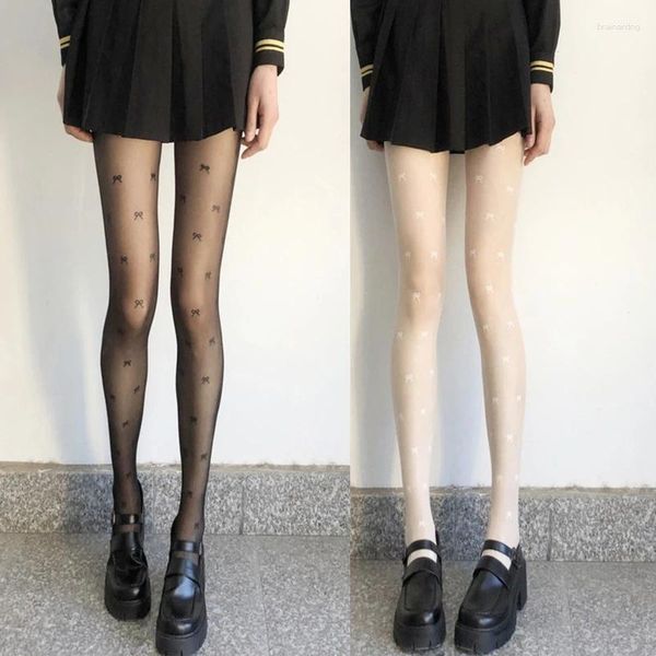 Frauen Socken Frühling Dünne Transparente Strumpfhosen Japanische Süße Bowknot Jacquard Muster Sheer Strumpfhosen Leggings