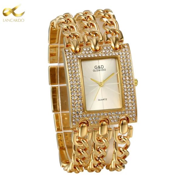 Watches Lancardo Yeni En İyi Marka Kadınlar Saatler Alaşım Saati Lady's Gold Strap Saat Moda Reloj Kadın Kuvars Kol saati