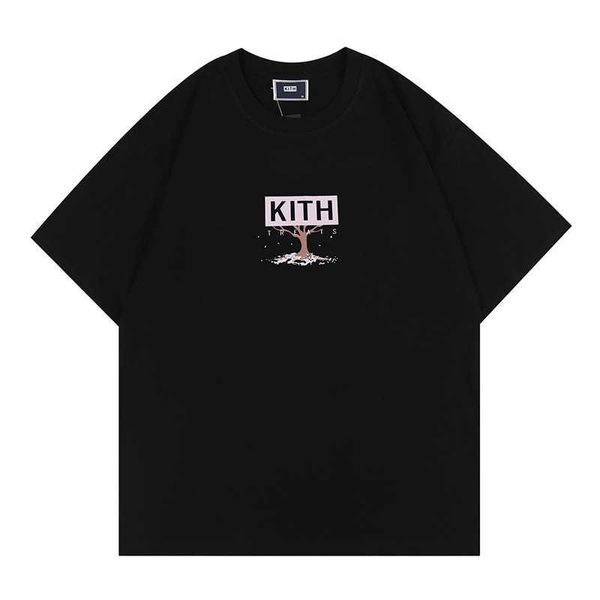 Tasarımcı Keith Box Tee Tokyo Sınırlı Kiraz Ağacı Baskı T-Shirt Erkek ve Kadınlar Büyük Kısa Kollu