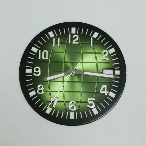 Acessórios de relógio mostrador de 32 mm com letras em padrão de granada de mão/ponteiro luminoso verde pode ser equipado com movimento NH35 36 4R 7S