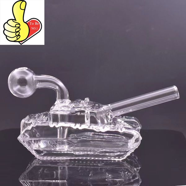 Tubo per bong dab rig in vetro d'acqua creativo HOOKAH a forma di serbatoio protetto con bruciatore a nafta o ciotola per fumare erba secca di tabacco