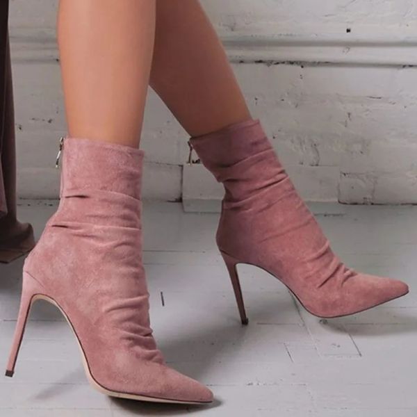 Сапоги vogellia new Women Angle Boots Женщины заостренные пальцы на высоких каблуках Сексуальные насосы Stiletto Black Red Pink Booti